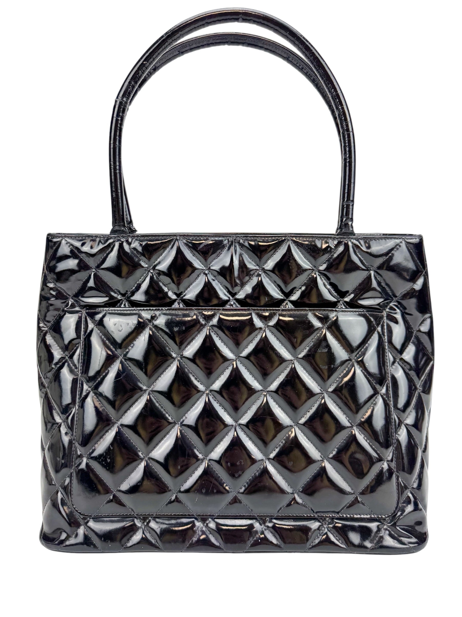 Chanel Black Patent Medallion Tote