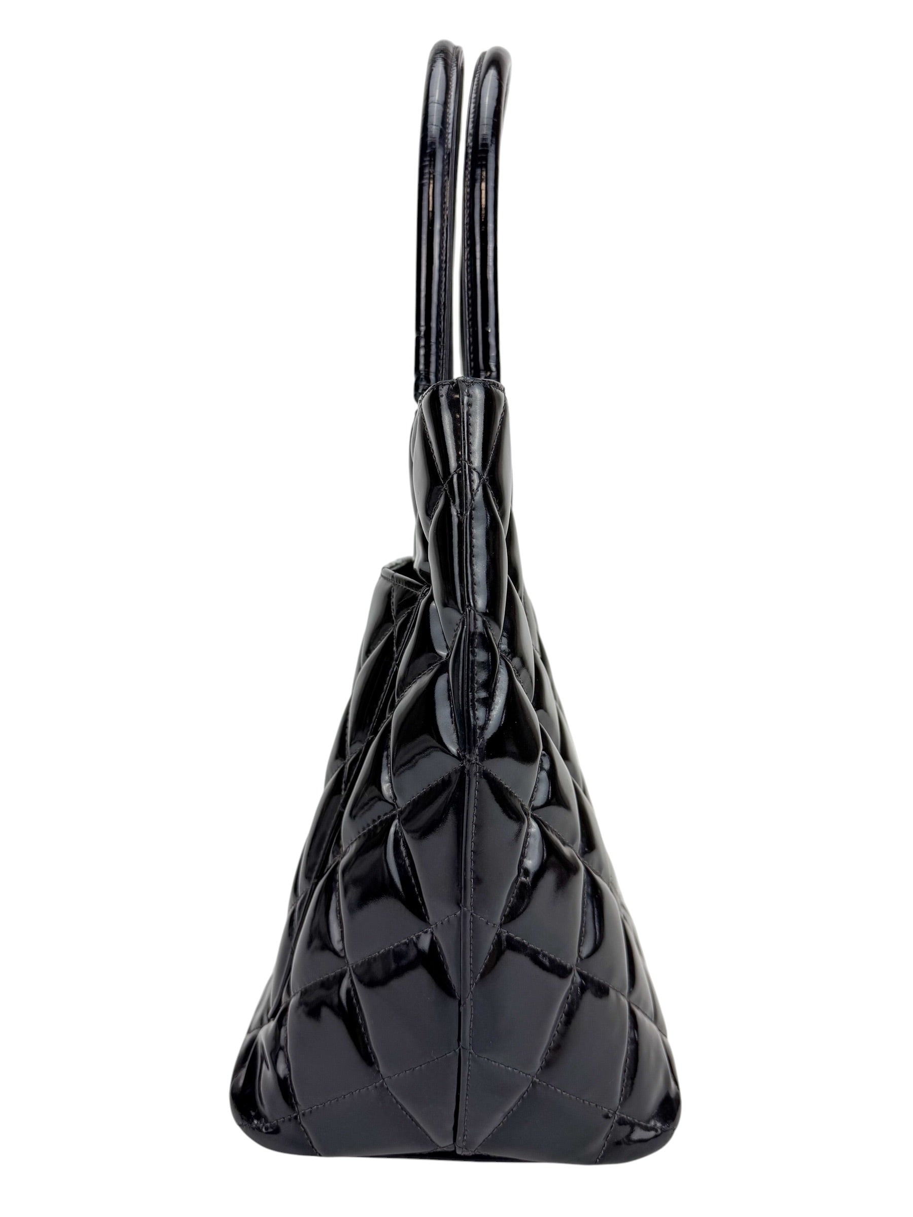 Chanel Black Patent Medallion Tote