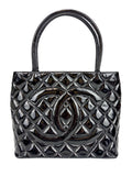 Chanel Black Patent Leather Medallion Tote