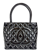 Chanel Black Patent Leather Medallion Tote