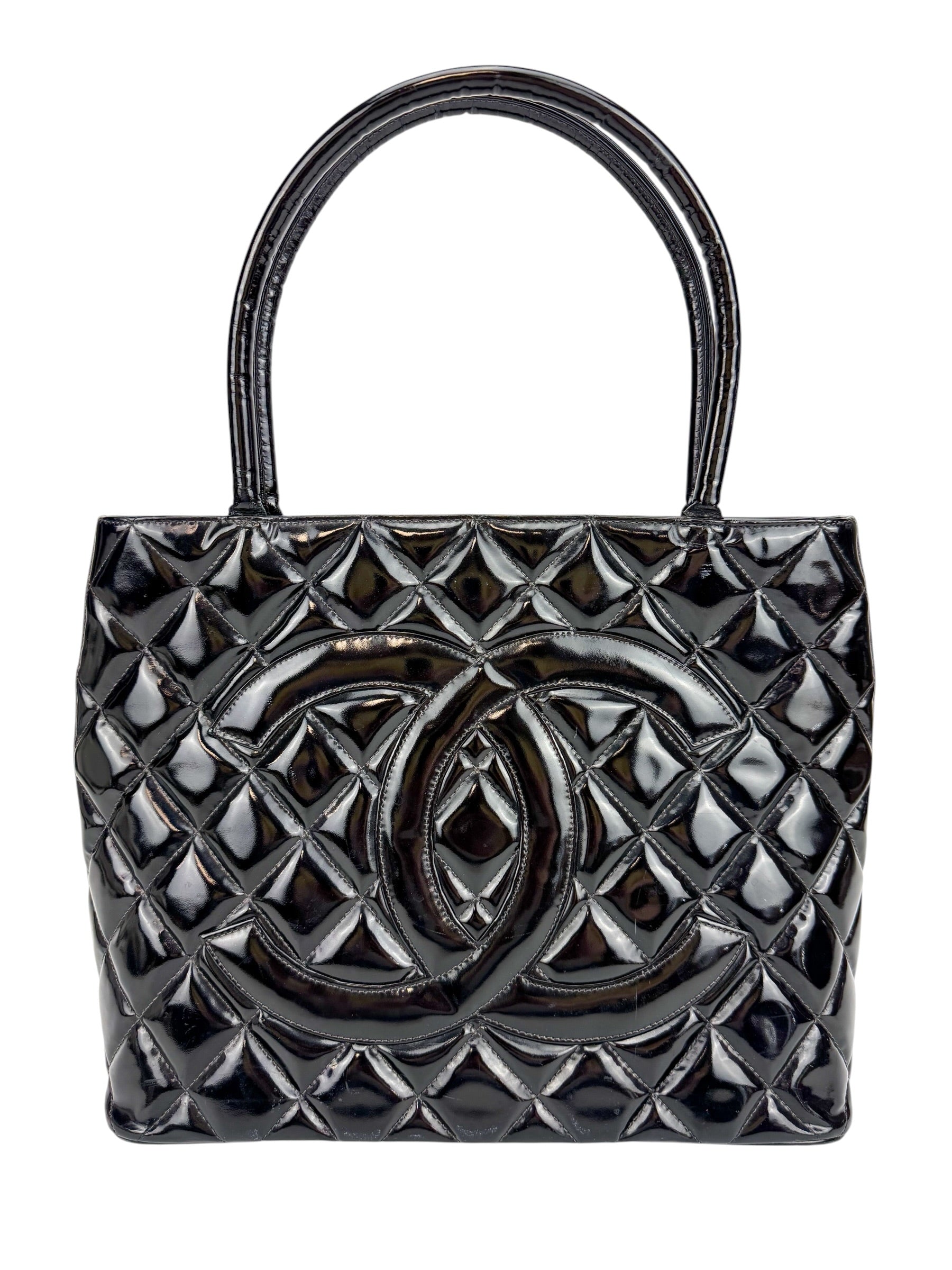 Chanel Black Patent Medallion Tote