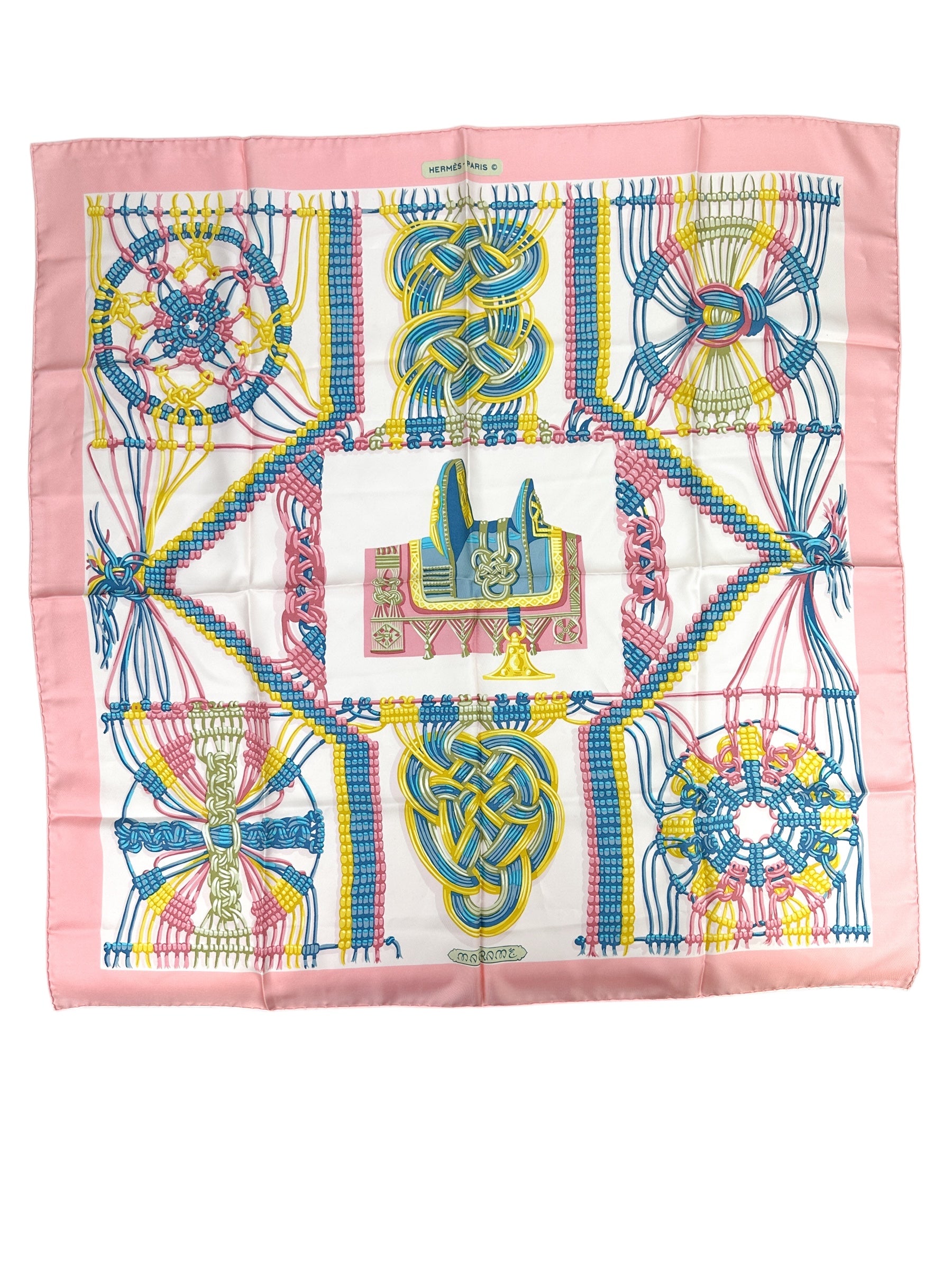 Hermes Pink Macrame 90cm Silk Scarf
