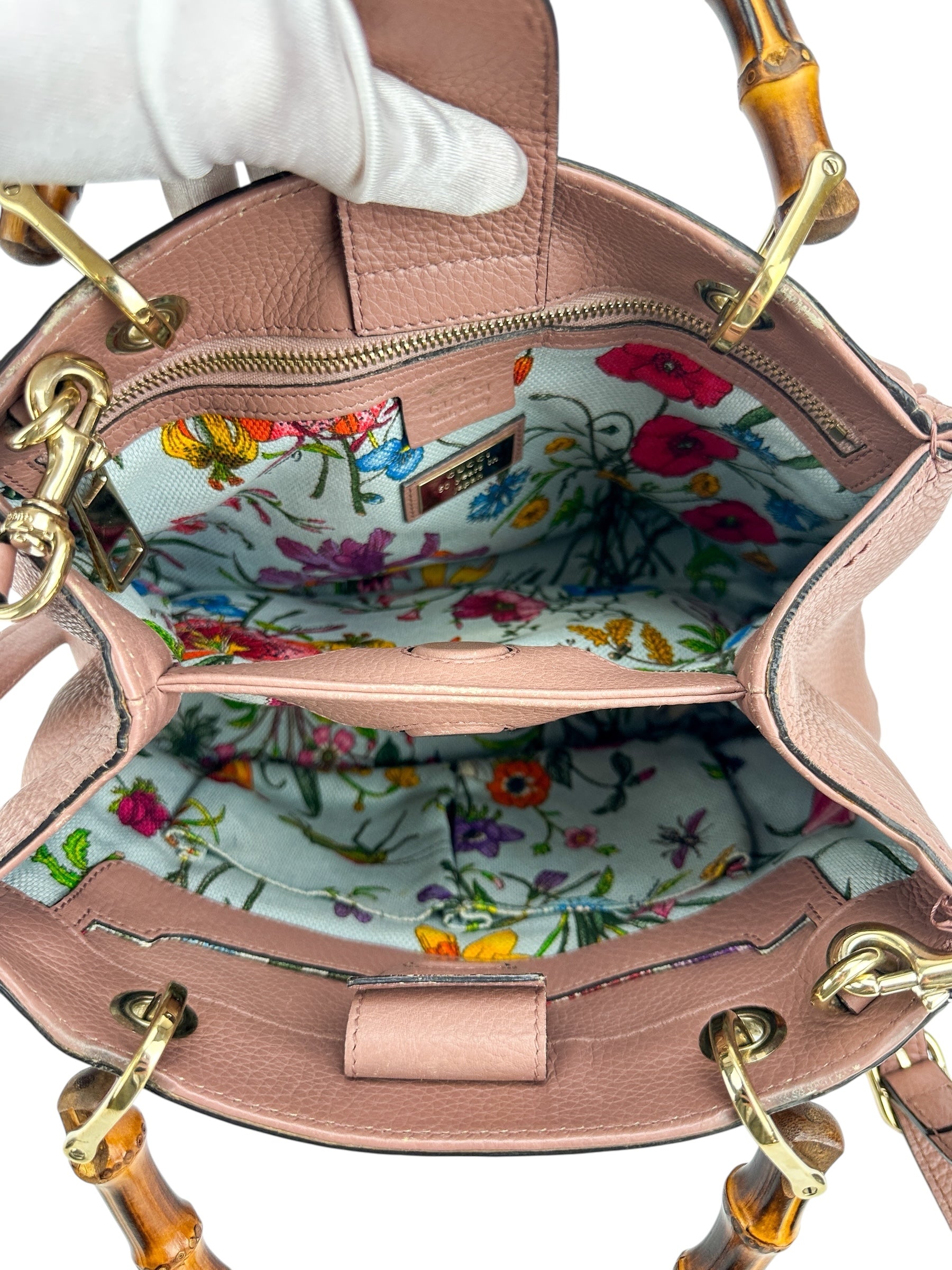 Gucci Pink Leather Bamboo Small Shopper Tote