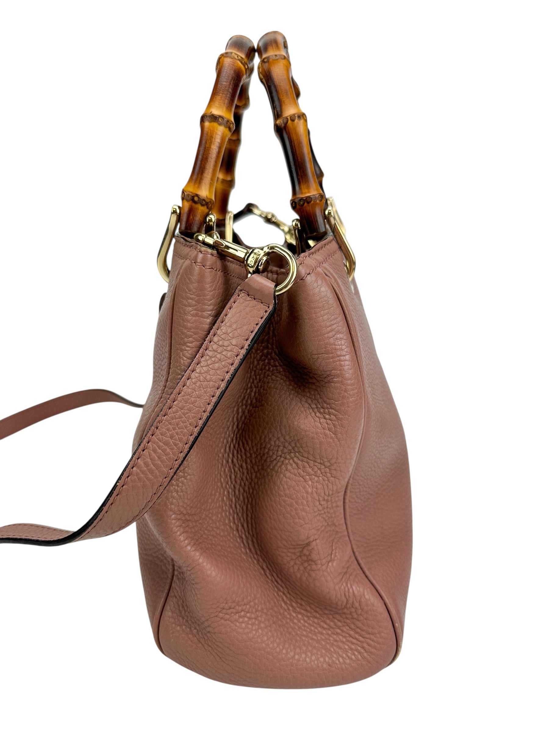 Gucci Pink Leather Bamboo Small Shopper Tote