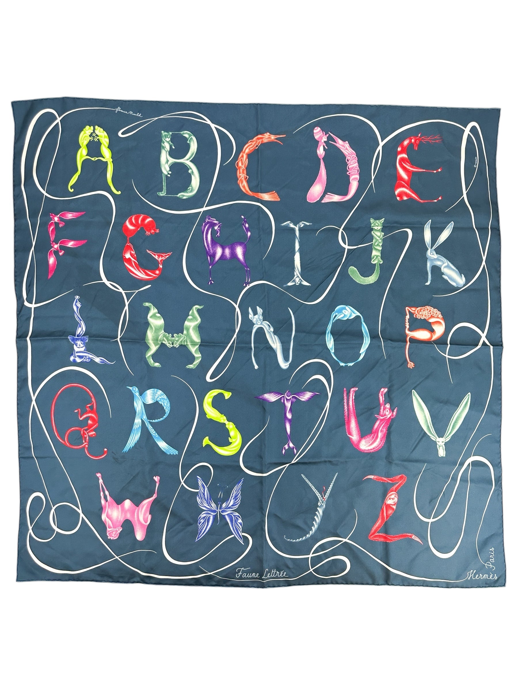 Hermès Navy Faune Lettrée 90cm Scarf