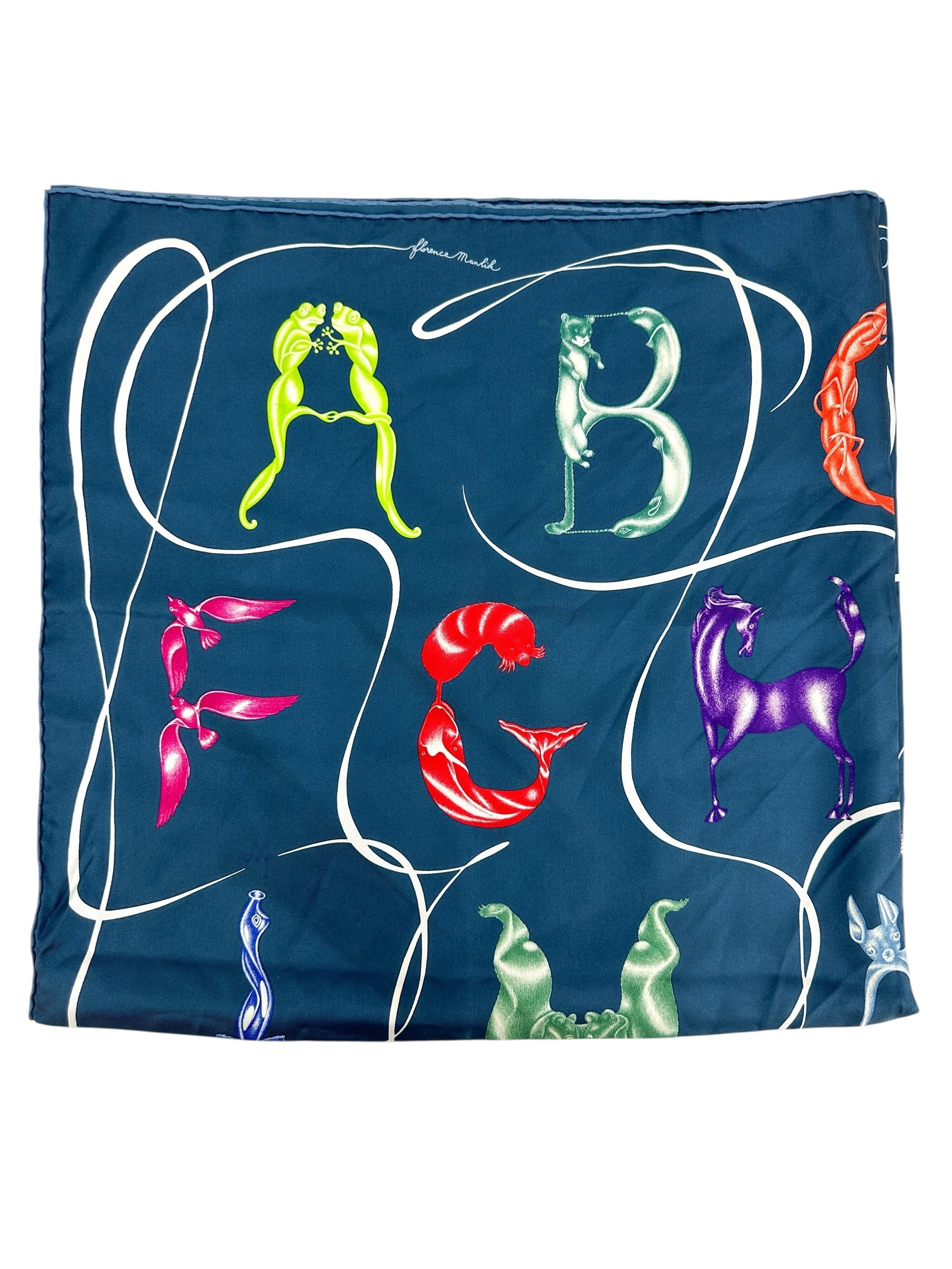 Hermès Navy Faune Lettrée 90cm Scarf