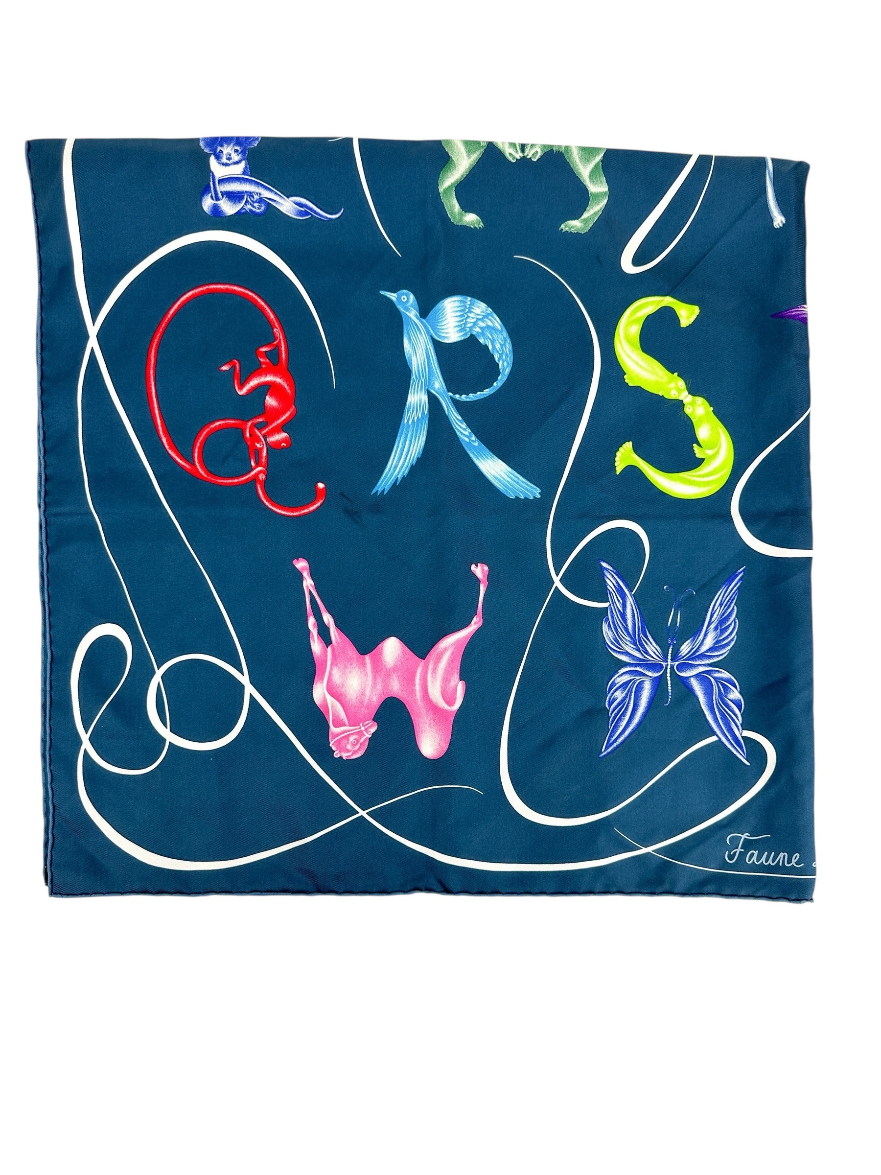 Hermès Navy Faune Lettrée 90cm Scarf